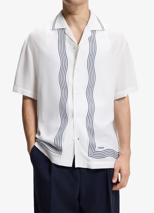 HUGO Oversized fit overhemd met grafische print - detail 6 creme