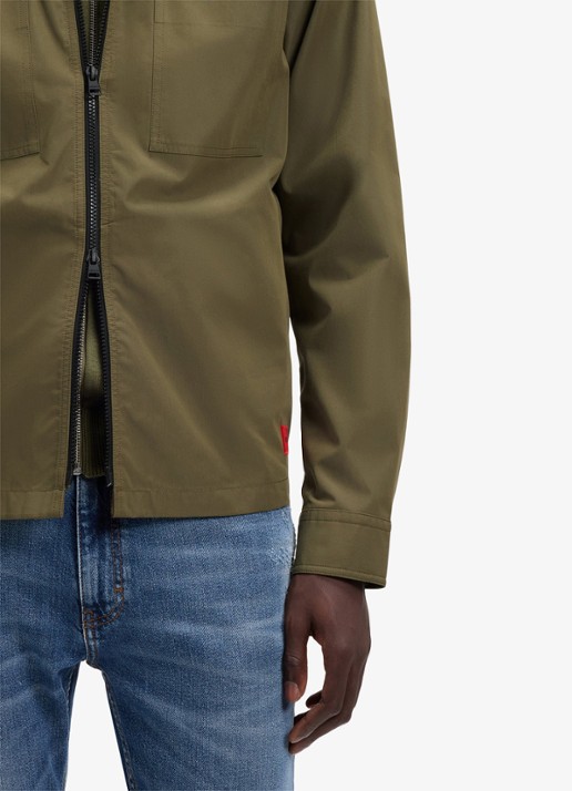 HUGO Oversized-fit overshirt van canvas van een katoenmix - detail 4 khaki