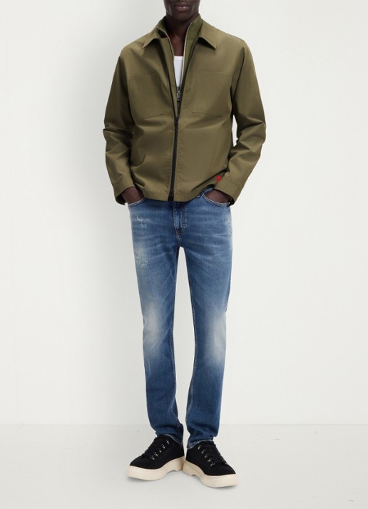 HUGO Oversized-fit overshirt van canvas van een katoenmix - voorkant 6 khaki