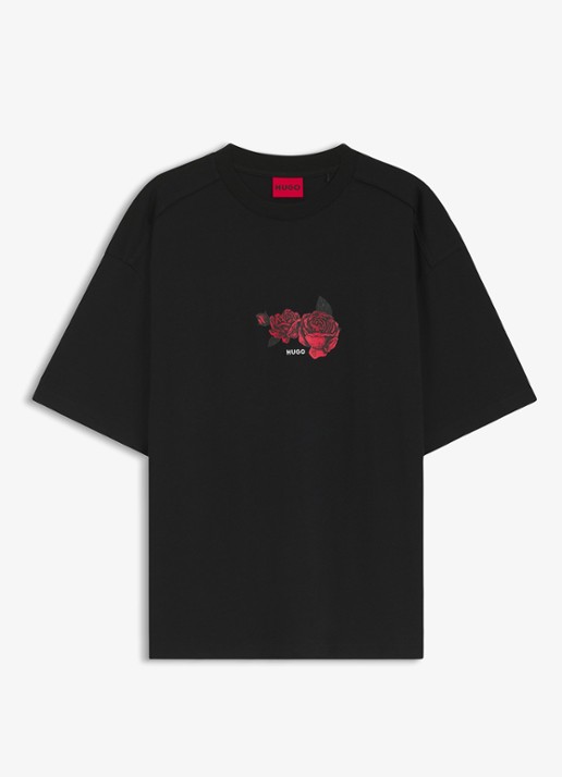 HUGO Oversized T-shirt met print - voorkant zwart
