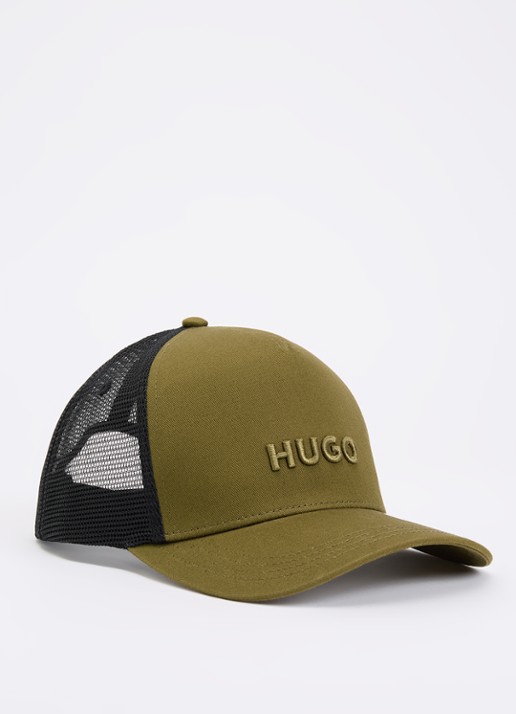 HUGO Pet van katoenen twill met mesh panelen - voorkant 2 bronsgroen