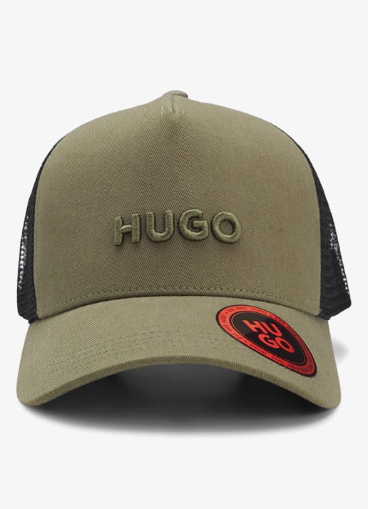 HUGO Pet van katoenen twill met mesh panelen - voorkant open green-388 / groen