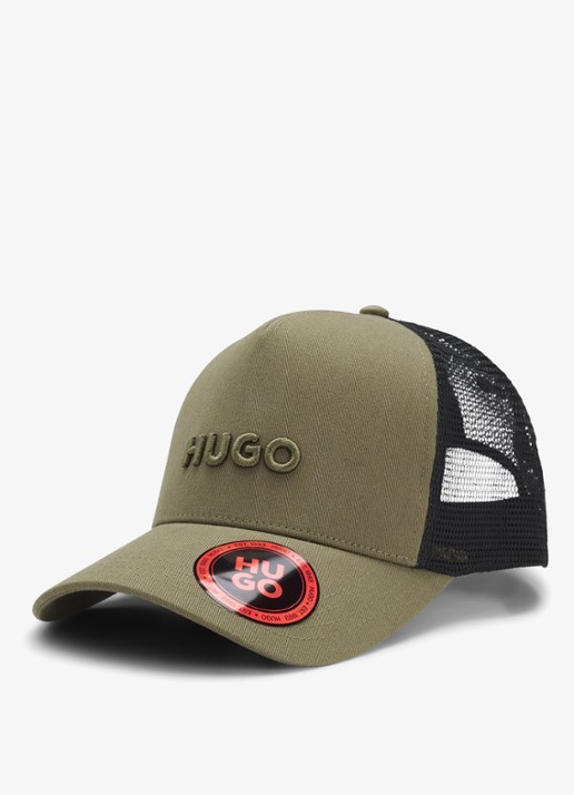 HUGO Pet van katoenen twill met mesh panelen - voorkant 2 open green-388 / groen