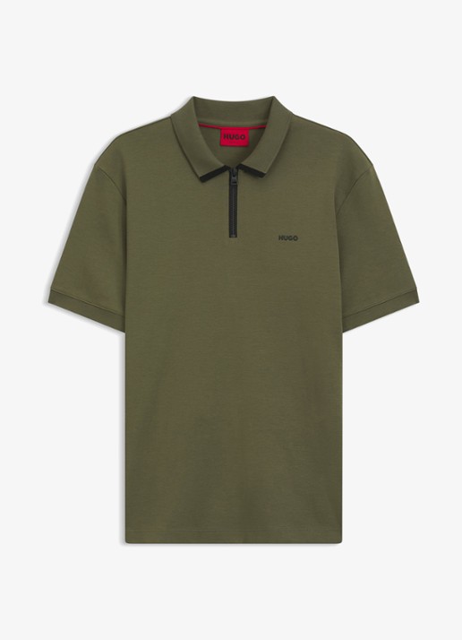 HUGO Polo van katoenpiqué met contrastlogo - voorkant open green-388 / groen