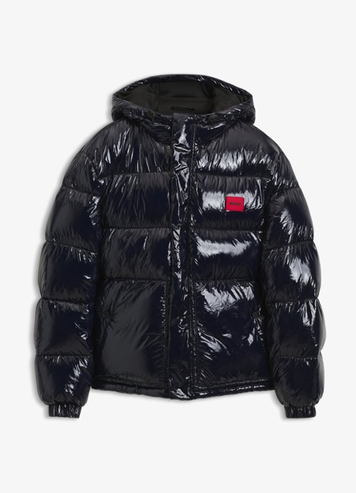 HUGO Puffer jas met capuchon - voorkant 2 blauw