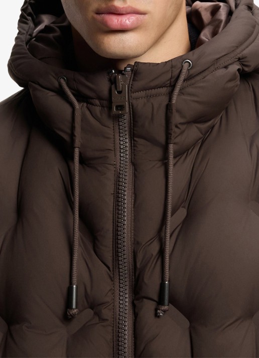 HUGO Puffer jas met steekzakken en capuchon - detail 2 donkerbruin