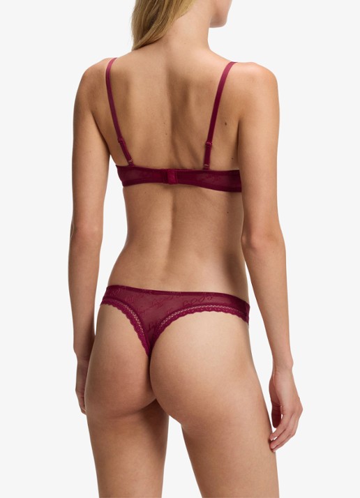 HUGO Push-up bh van mesh met kant en logoborduring - achterkant 2 bordeauxrood