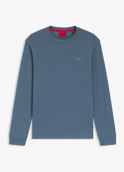 HUGO Pyjama-T-shirt van een katoenmix met wafelstructuur - voorkant 6 staalblauw