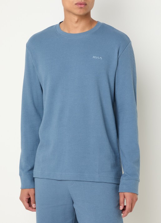 HUGO Pyjama-T-shirt van een katoenmix met wafelstructuur - detail 3 staalblauw