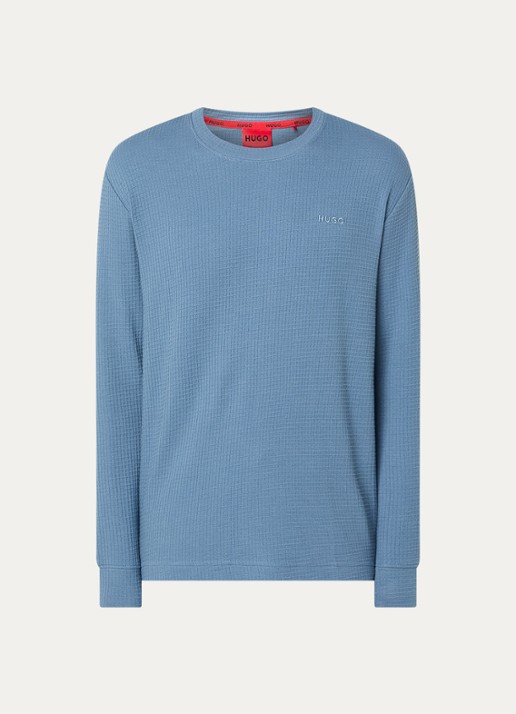 HUGO Pyjama-T-shirt van een katoenmix met wafelstructuur - voorkant 8 staalblauw