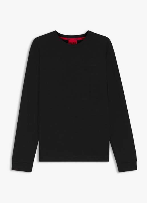 HUGO Pyjama-T-shirt van een katoenmix met wafelstructuur - voorkant 3 zwart