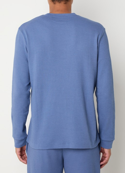 HUGO Pyjama-T-shirt van een katoenmix met wafelstructuur - achterkant 2 blauw