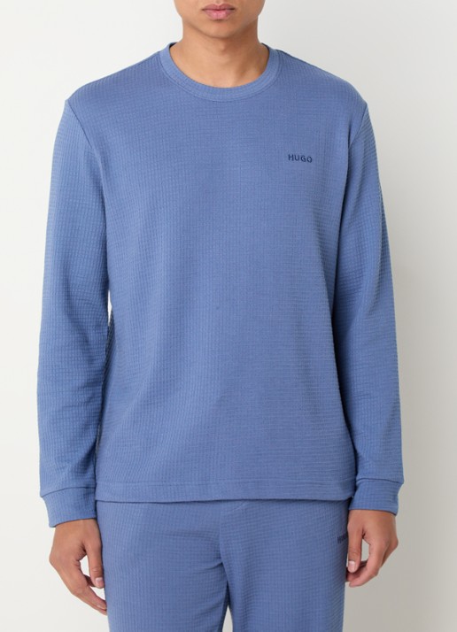 HUGO Pyjama-T-shirt van een katoenmix met wafelstructuur - detail blauw