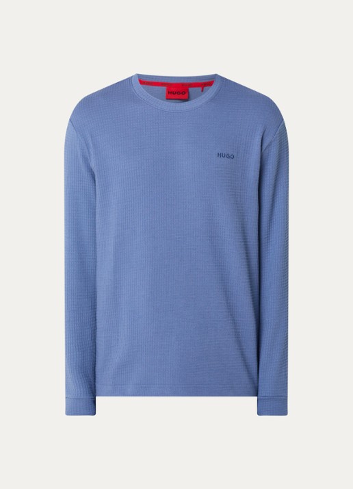 HUGO Pyjama-T-shirt van een katoenmix met wafelstructuur - voorkant 3 blauw