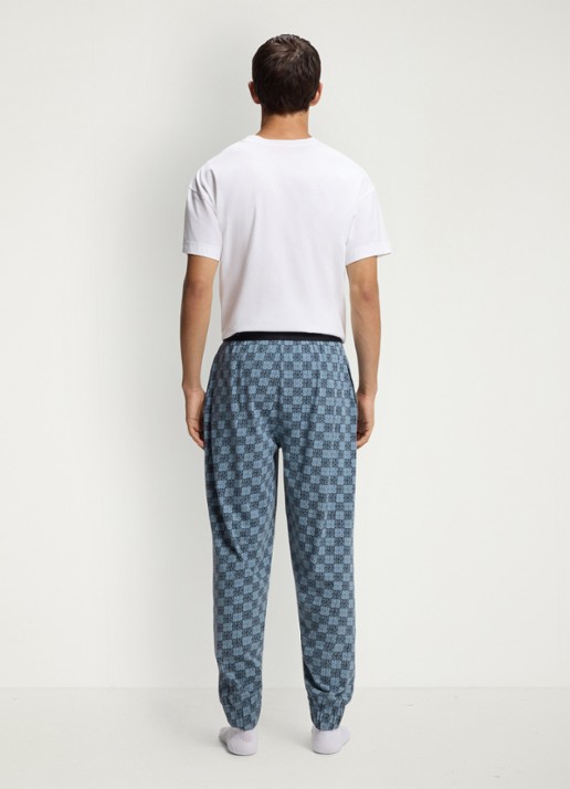 HUGO Pyjamabroek met logoprint - achterkant 5 blauwgrijs