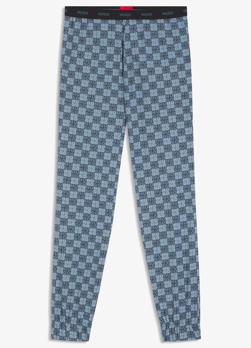 HUGO Pyjamabroek met logoprint - voorkant 3 blauwgrijs