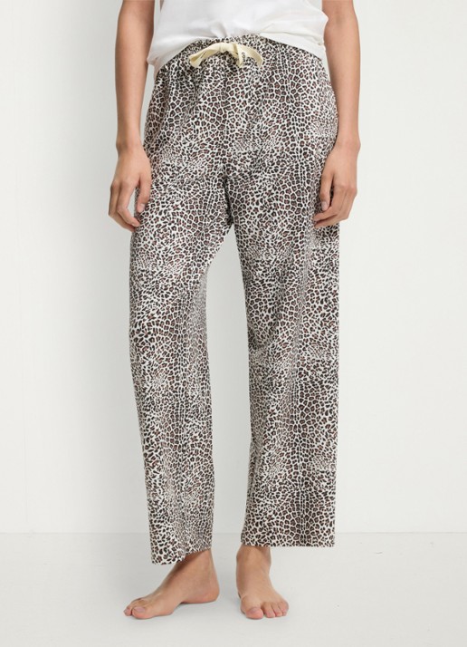 HUGO Pyjamabroek van stretchjersey met all-over print - detail lichtbruin