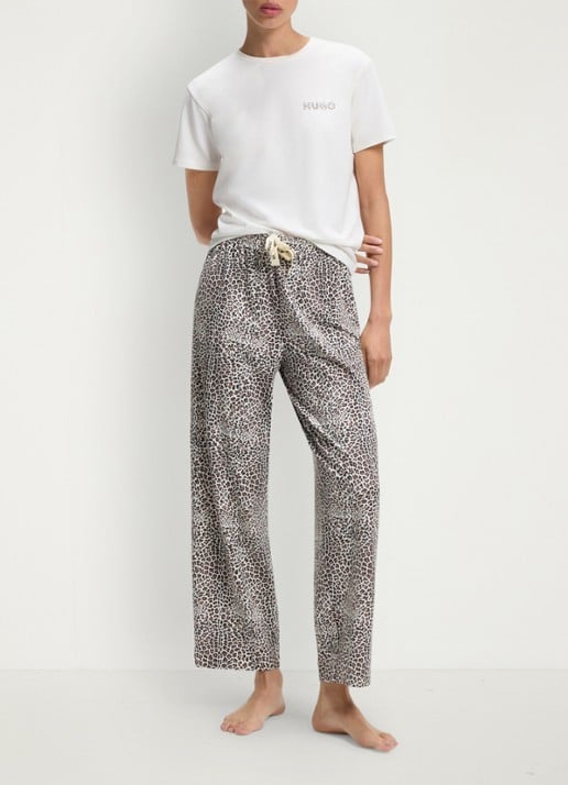 HUGO Pyjamabroek van stretchjersey met all-over print - voorkant 5 lichtbruin