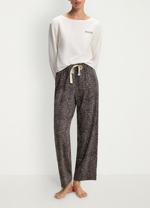 HUGO Pyjamabroek van stretchjersey met all-over print - voorkant 2 middengrijs