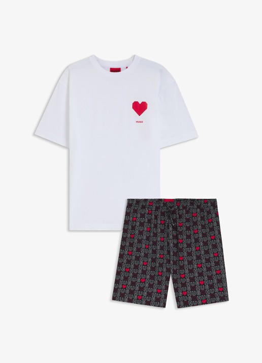 HUGO Pyjamaset van katoen met logo - voorkant open miscellaneous-960 / wit