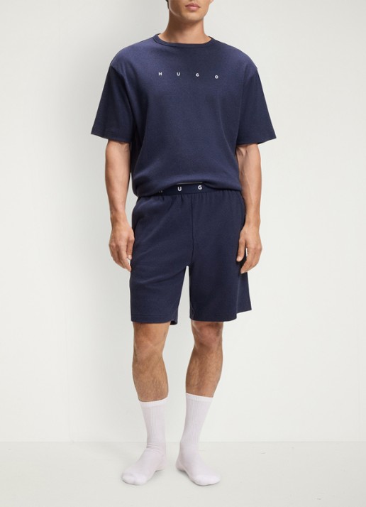 HUGO Pyjamashirt met logo - voorkant 2 donkerblauw