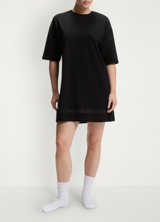 HUGO Pyjamashirt met mesh detail - voorkant 5 zwart