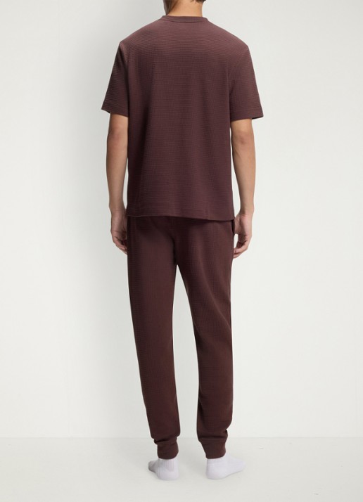 HUGO Pyjamashirt met wafelstructuur en logostiksel - achterkant open brown-249 / bruin