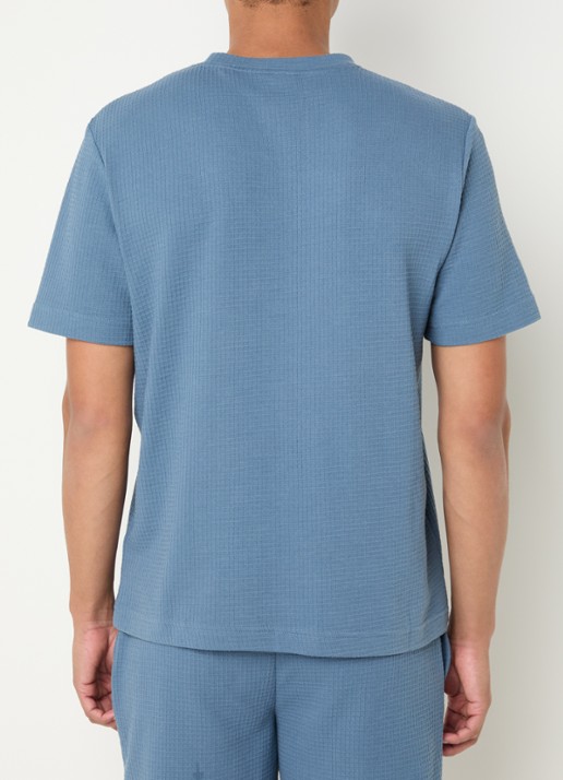 HUGO Pyjamashirt met wafelstructuur en logostiksel - achterkant 5 open blue-496 / blauw