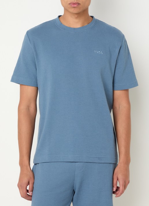 HUGO Pyjamashirt met wafelstructuur en logostiksel - detail 8 open blue-496 / blauw