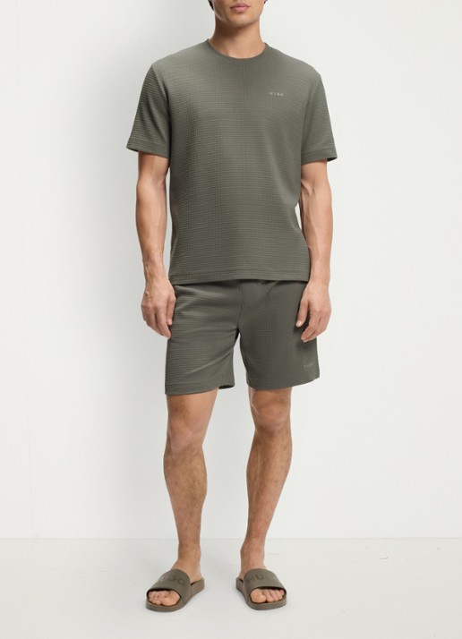 HUGO Pyjamashirt met wafelstructuur en logostiksel - voorkant 2 dark green-306 / groen