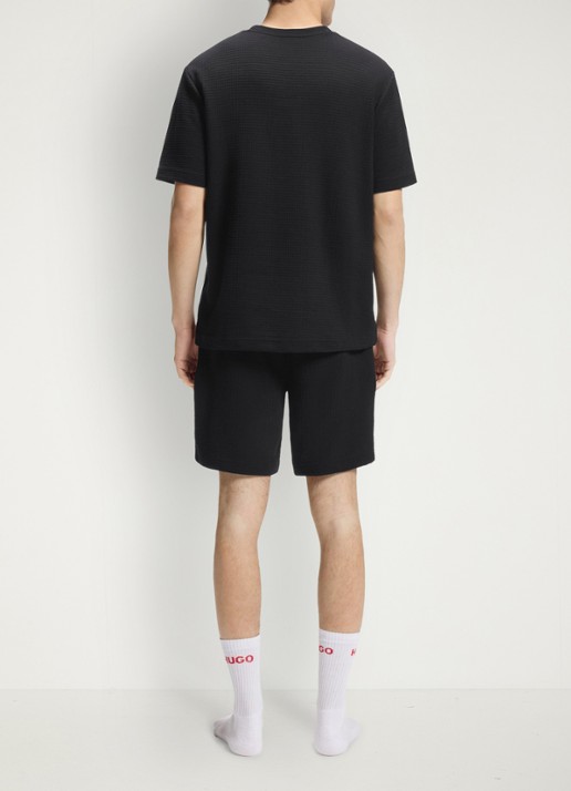 HUGO Pyjamashirt met wafelstructuur en logostiksel - achterkant black-001 / zwart