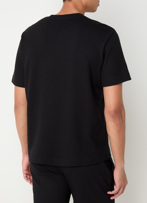 HUGO Pyjamashirt met wafelstructuur en logostiksel - achterkant 2 black-001 / zwart
