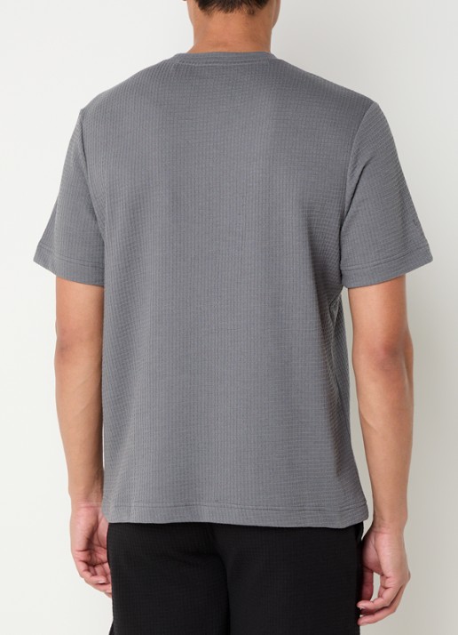 HUGO Pyjamashirt met wafelstructuur en logostiksel - achterkant 4 open grey-086 / grijs