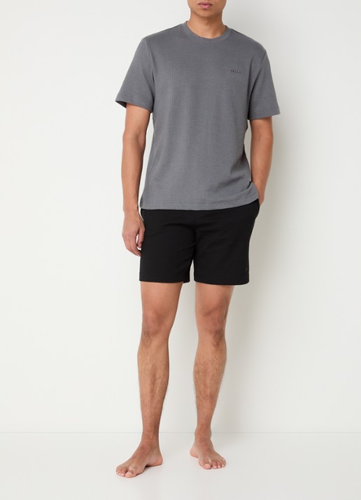 HUGO Pyjamashirt met wafelstructuur en logostiksel - voorkant 3 open grey-086 / grijs