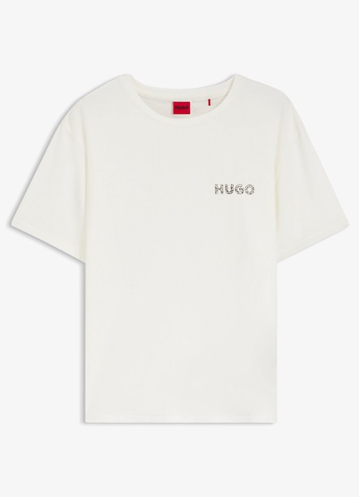 HUGO Pyjamashirt van stretchjersey met logoprint - voorkant 4 wit