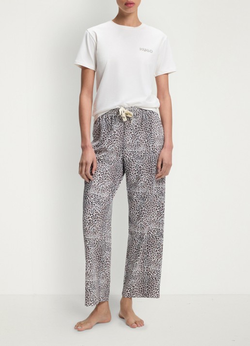 HUGO Pyjamashirt van stretchjersey met logoprint - voorkant 5 wit