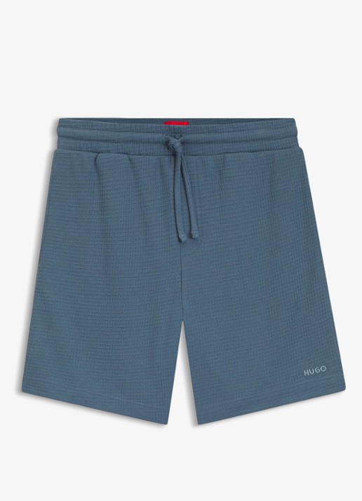 HUGO Pyjamashort met wafelstructuur en logostiksel - voorkant open blue-496 / blauw