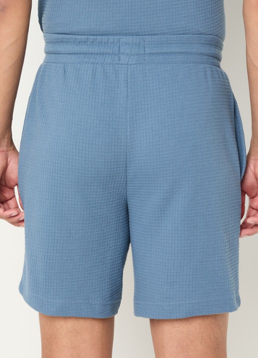 HUGO Pyjamashort met wafelstructuur en logostiksel - achterkant 8 open blue-496 / blauw