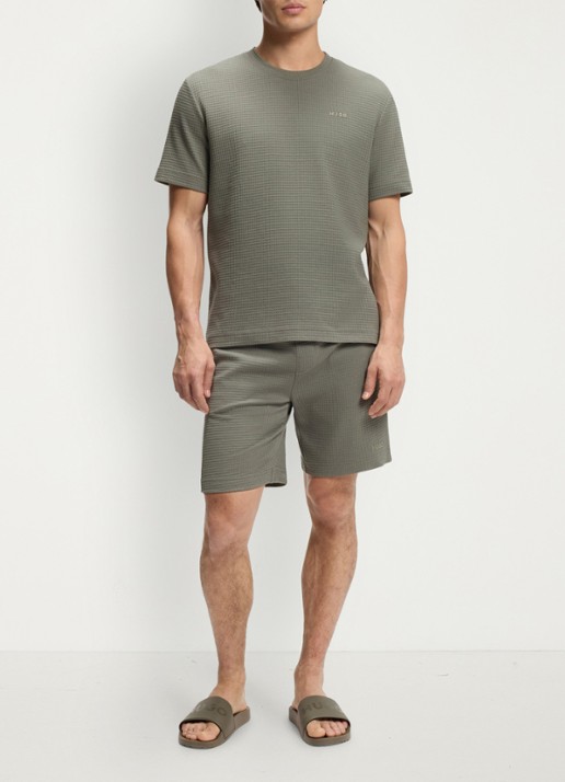 HUGO Pyjamashort met wafelstructuur en logostiksel - voorkant 2 dark green-306 / groen