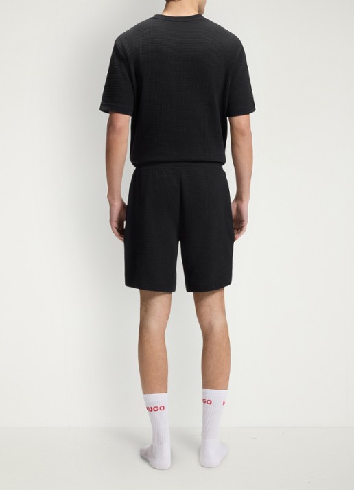 HUGO Pyjamashort met wafelstructuur en logostiksel - achterkant black-001 / zwart