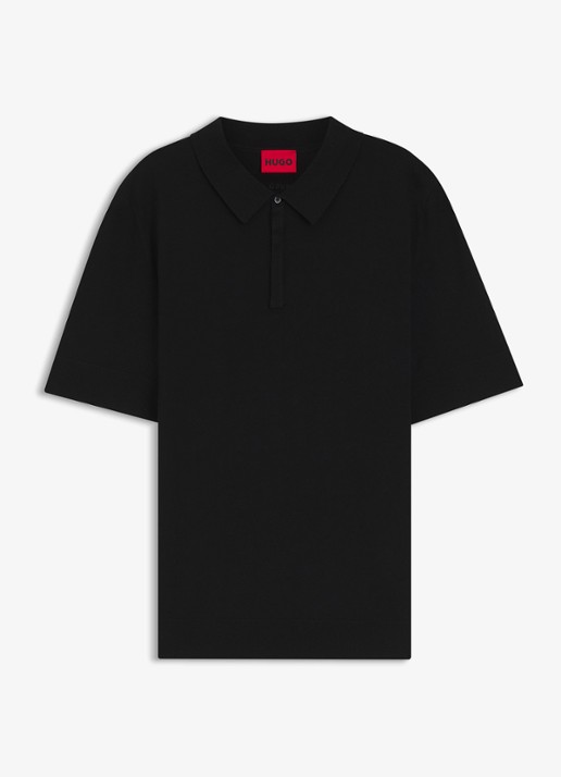 HUGO Regular fit fijngebreide polo - voorkant zwart