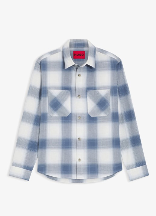 HUGO Regular fit overhemd met ruitdessin - voorkant blauw
