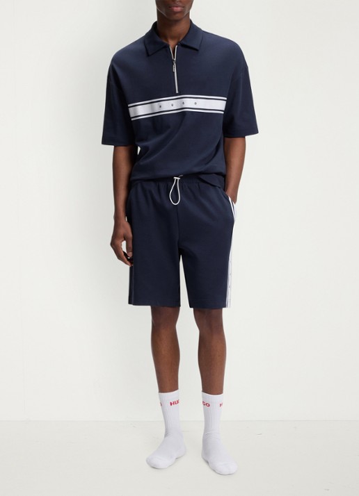 HUGO Regular fit polo met halve rits - voorkant 6 donkerblauw
