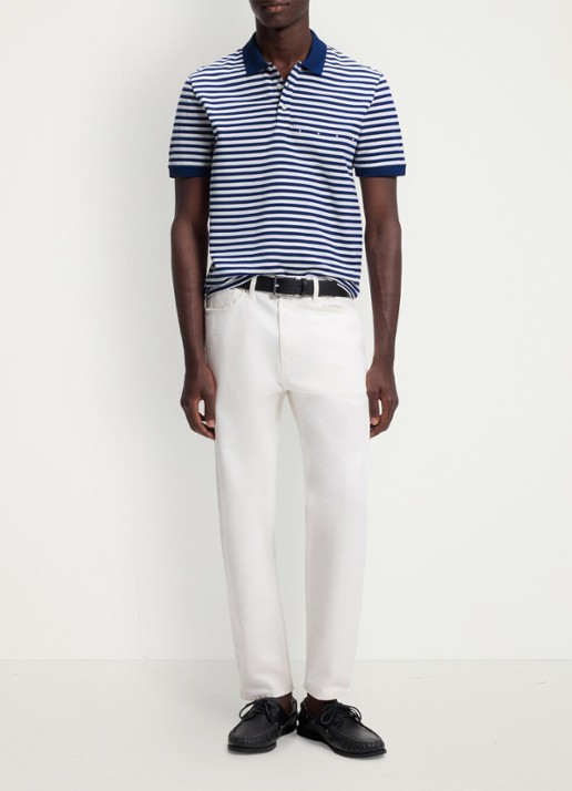 HUGO Regular fit polo met streepprint - voorkant 3 wit