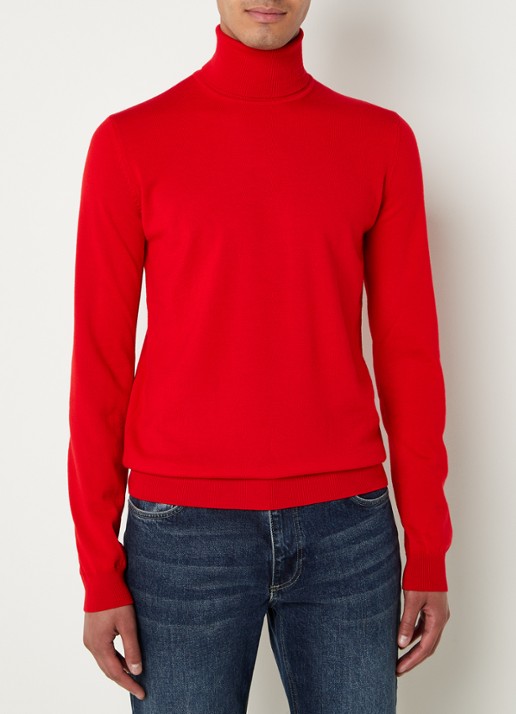 HUGO Regular-fit trui van scheerwol met col - detail 3 steenrood