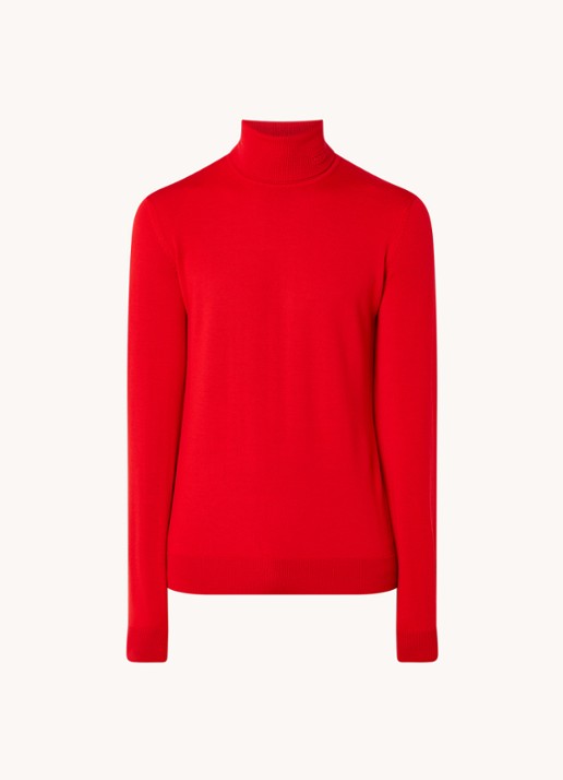 HUGO Regular-fit trui van scheerwol met col - voorkant steenrood