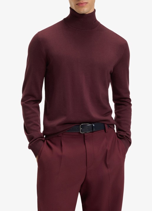 HUGO Regular-fit trui van scheerwol met col - detail donkerrood