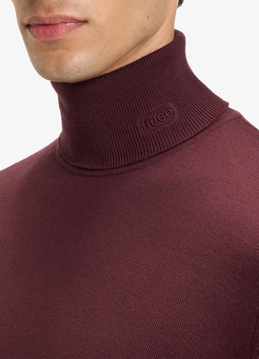HUGO Regular-fit trui van scheerwol met col - detail 2 donkerrood