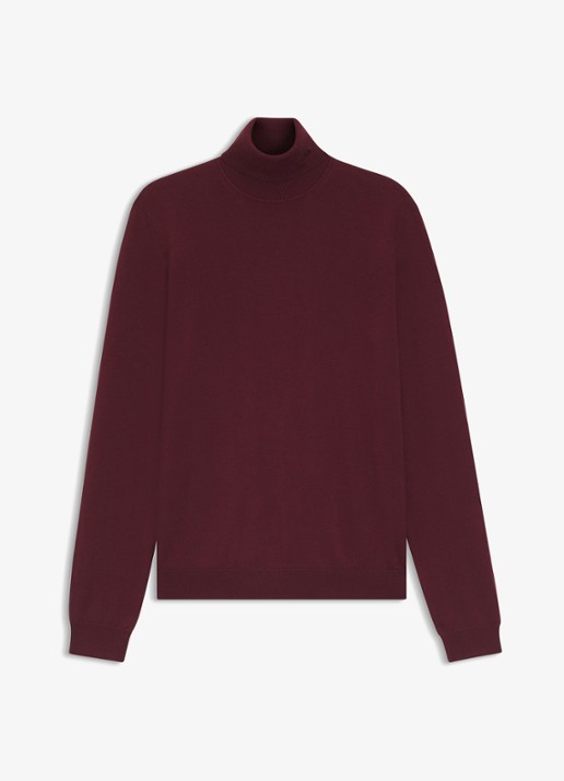 HUGO Regular-fit trui van scheerwol met col - voorkant 4 donkerrood