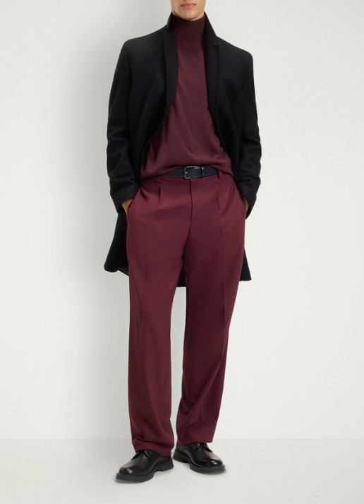 HUGO Regular-fit trui van scheerwol met col - voorkant 5 donkerrood